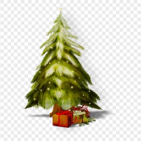 Painting Merry Christmas Tree PNG Image