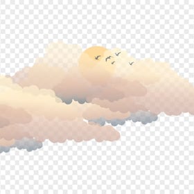 PNG Cloudy Sky Sunset & Birds Illustration