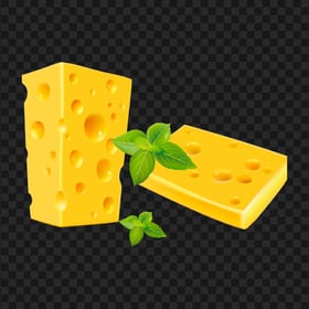 HD Cartoon Cheese Bar With Green Leaves PNG