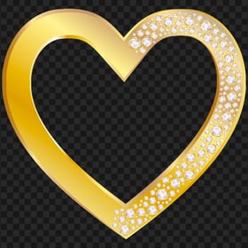 Gold Heart With Diamond Gems HD PNG