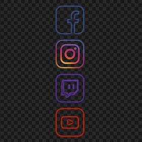 HD Facebook Instagram Twitch Youtube Neon App Vertical Icons PNG