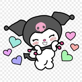 Shy Kuromi with Floating Colorful Hearts HD Transparent PNG