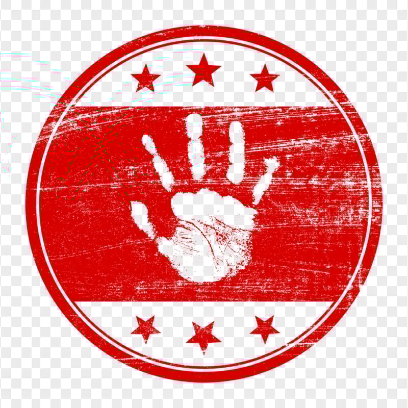 HD Outline Stop Hand Print On Round Red Stamp PNG
