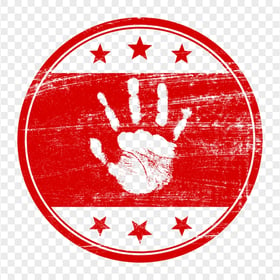 HD Outline Stop Hand Print On Round Red Stamp PNG