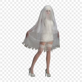 Halloween Ghost Girl Wearing White Dress PNG