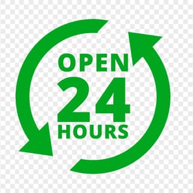 Open 24 Hours Green Logo Icon Sign HD PNG