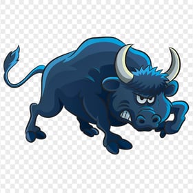 HD Cartoon Blue Angry Taurus Bull PNG