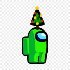 HD Lime Among Us Crewmate Character With Christmas Tree Hat PNG