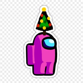 HD Pink Among Us Crewmate Character With Christmas Tree Hat Stickers PNG