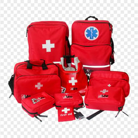 Group Of Red Medical Emergency First Aid Kit Bags