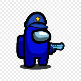 HD Blue Among Us Crewmate Character Gun Hand & Police Hat PNG