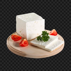 HD Goat White Cheese Pieces On A Wooden Plate PNG
