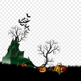Scary Halloween Mountain Pumpkins Background HD PNG