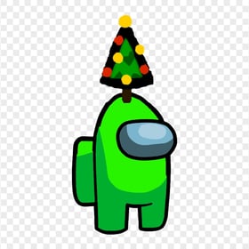 HD Lime Among Us Crewmate Character With Christmas Tree Hat On Top PNG