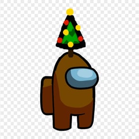 HD Brown Among Us Crewmate Character With Christmas Tree Hat On Top PNG