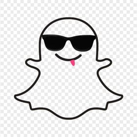 Snapchat Cute Cartoon Outline Ghost With Sunglasses Tongue PNG Image