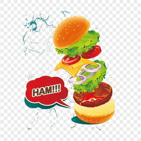 HD Cartoon Cheeseburger Floating Flying Ingredients Illustration PNG Image