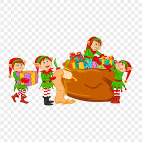 HD Cartoon Elves Preparing Christmas Gifts PNG