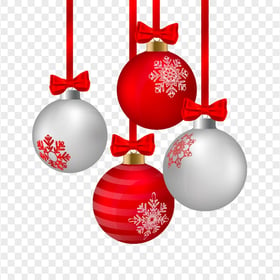 Red White Hanging Ribbon Christmas Baubles Balls PNG