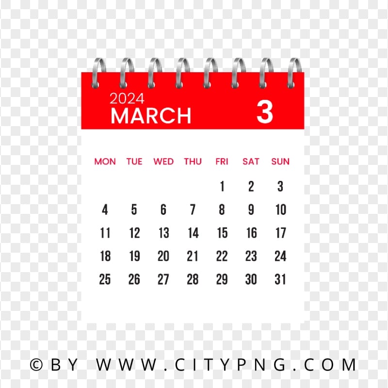March 2024 Vector Calendar Page HD Transparent Background Citypng