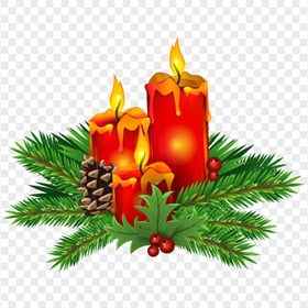 HD Burning Christmas Candles With Pine Leaves PNG