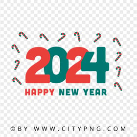 2024 Happy New Year Vector With Candy Cane Icons