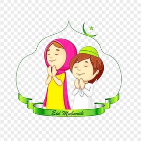 Muslim Boy And Girl English Eid Mubarak Cartoon