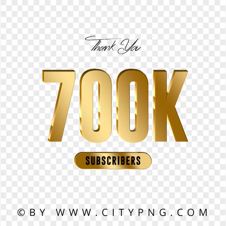 Thank You 700K Subscribers Gold Effect Image PNG