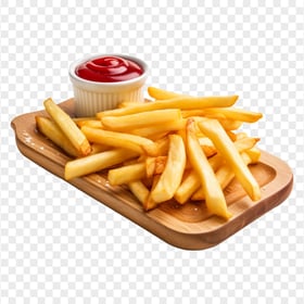 HD Crispy Fries With Sauce On Wooden Board Transparent PNG