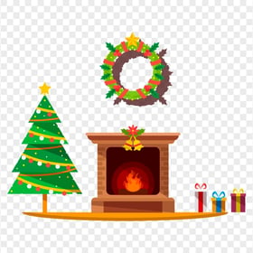 Cartoon Illustration Christmas Fireplace Scene PNG