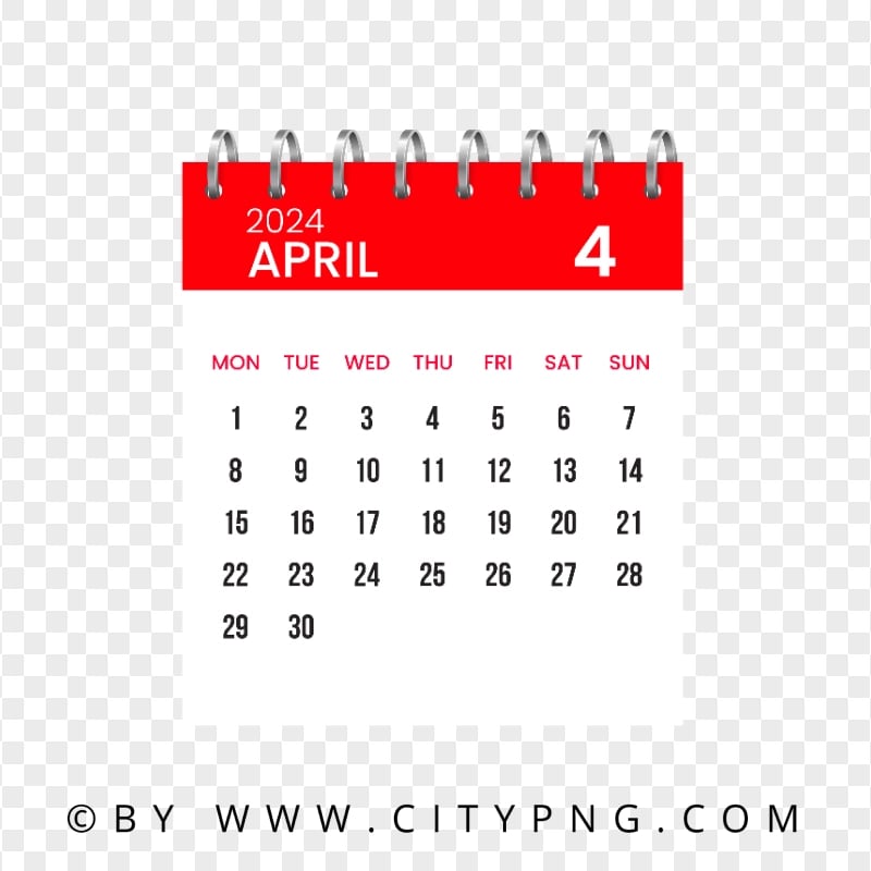 April 2024 Calendar Page Illustration HD Transparent PNG