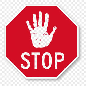 HD Outline Hand Stop Silhouette On Red Stop Road Sign PNG