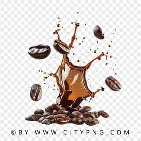 HD Coffee Roasted Beans Liquid Splash Transparent Background