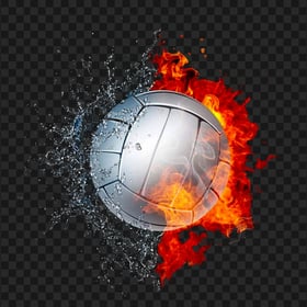 White Volleyball Surrounded By Fire And Water PNG