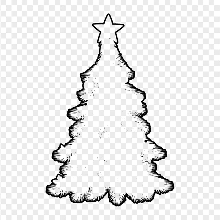 HD Black Outline Decorated Christmas Tree Clipart Silhouette Shape PNG
