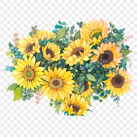 Watercolor Painting Sunflowers PNG