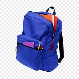HD Back To School Real Blue Bag With Supplies PNG
