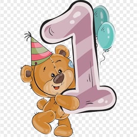 HD Cartoon Bear Holding 1st Birthday Number 1 With Balloons PNG