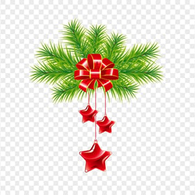 HD Pine Branch Illustration With Red Ribbon Bow PNG