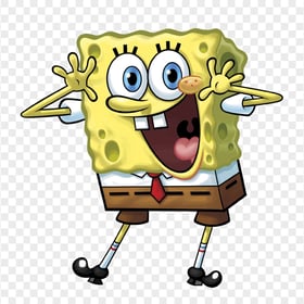 HD SpongeBob Happy Standing Hands UP Character PNG
