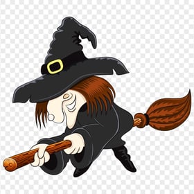 HD Cartoon Halloween Witch Flying Sitting On Broom Clipart PNG