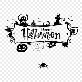 Black Happy Halloween Banner Logo Illustration Transparent Background