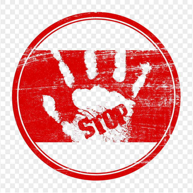 HD Outline Hand Print With Stop Word On Round Red Stamp PNG