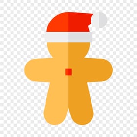 Flat Cartoon Gingerbread Man Santa Hat Icon PNG