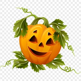 Cute Halloween Pumpkin With Leaves Illustration
