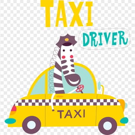 HD Cartoon Giraffe Character Driving Taxi Car PNG