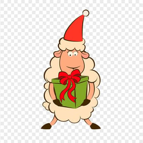 Cartoon Sheep Wearing Santa Christmas Hat PNG