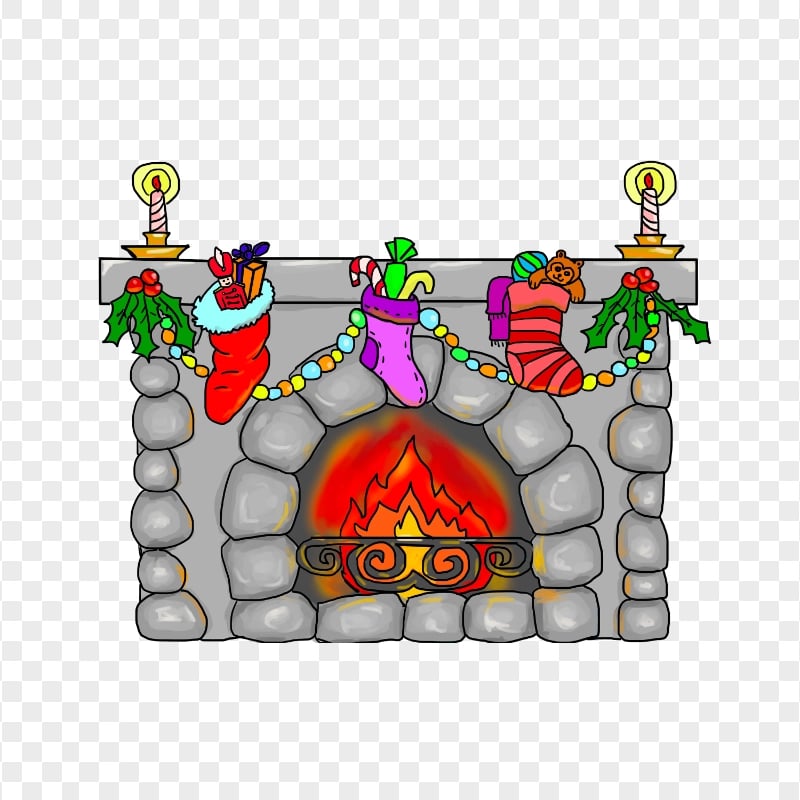 Clipart Cartoon Christmas Stocking Fireplace PNG