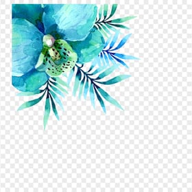 Blue Green Watercolor Corner Flower PNG