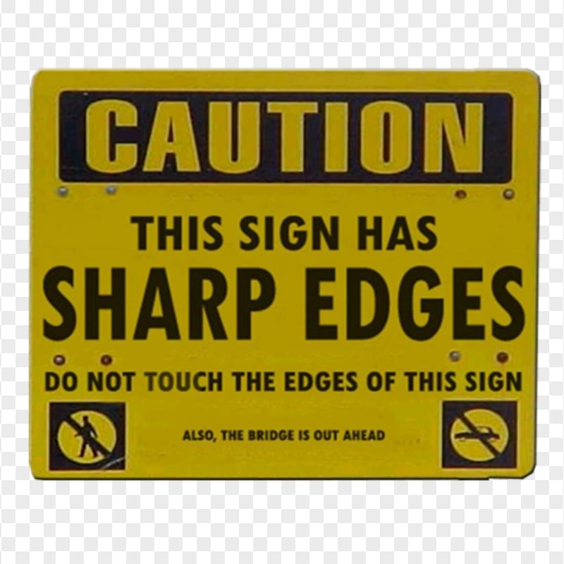 Sharp Edges Caution Sign Yellow Vintage Old